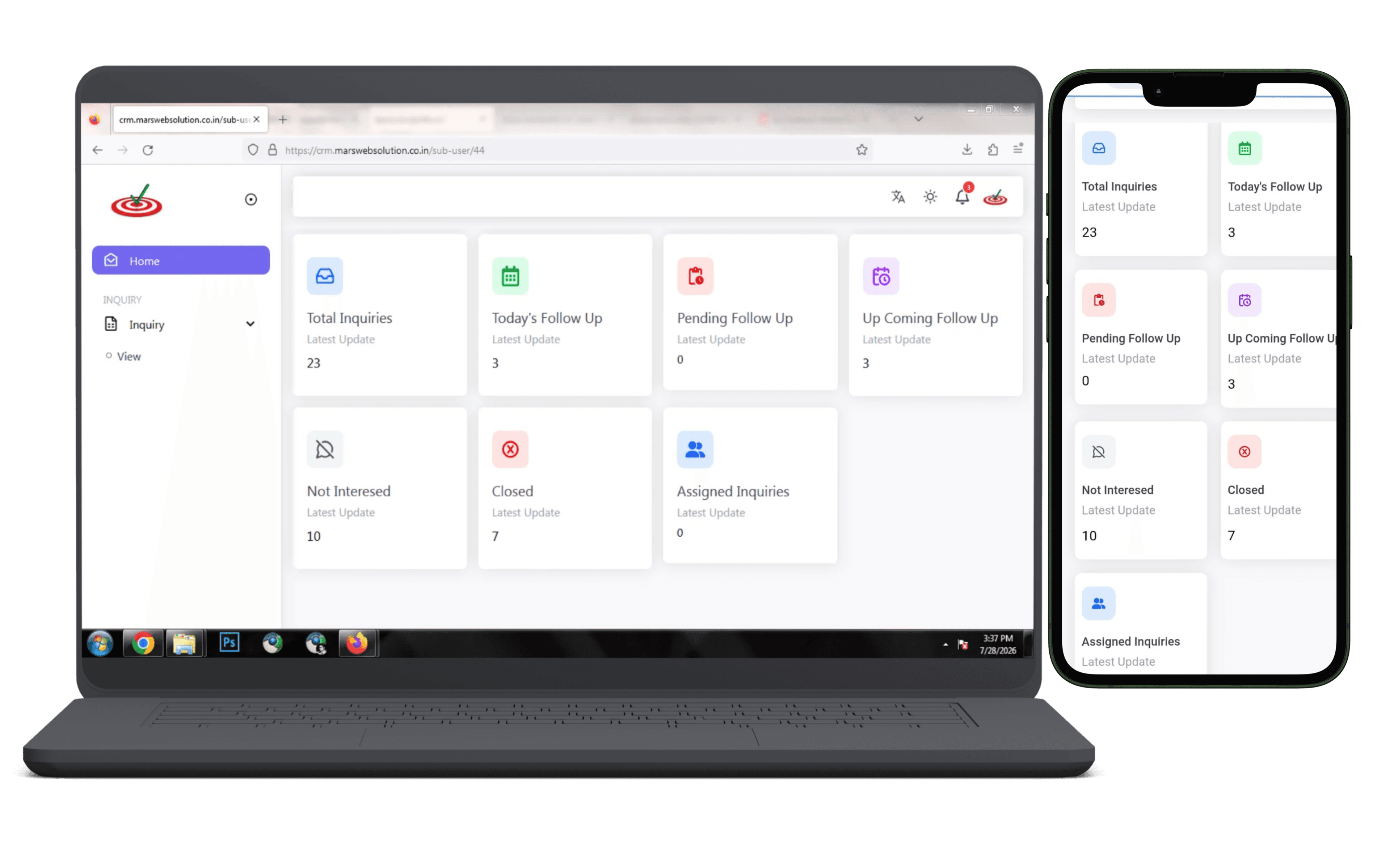 Dashboard Tracking Desktop View