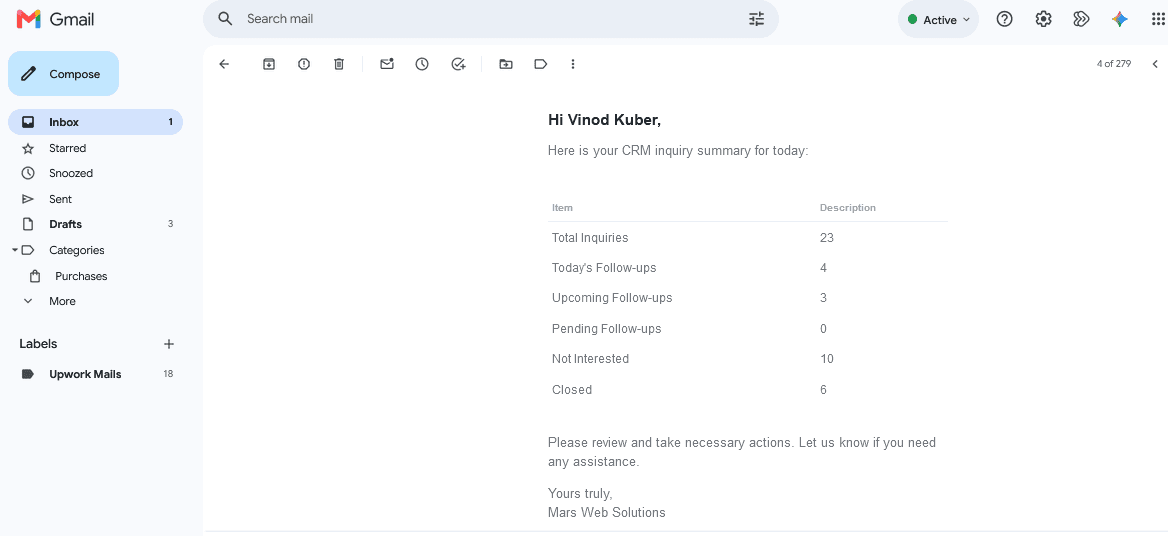 Daily Email & WhatsApp Reports Desktop View